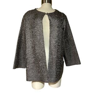 Vintage Gray Textured Jacket With Hook Closure & Pockets